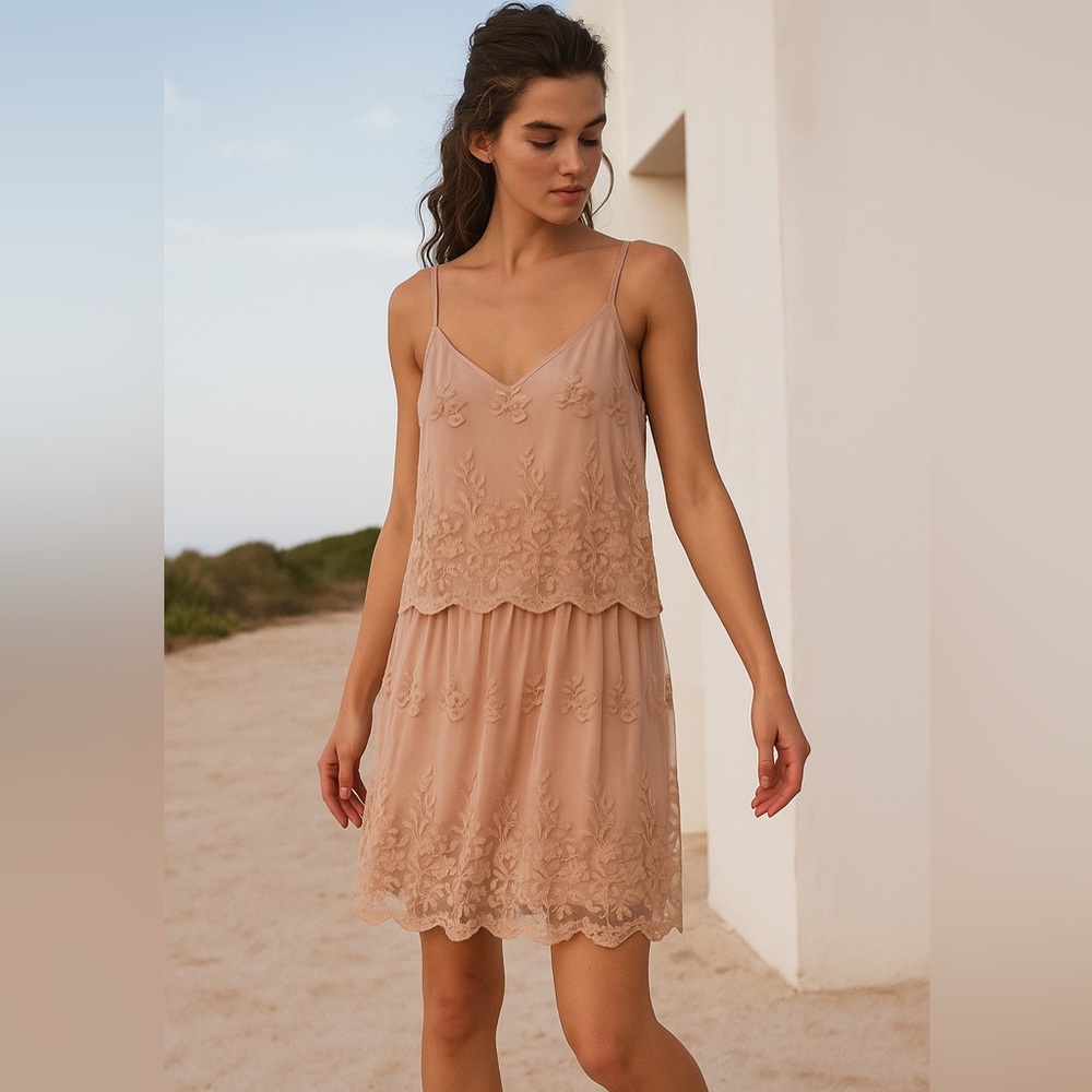 Vero Moda blush pink Mini Dress with floral embroidery, size medium